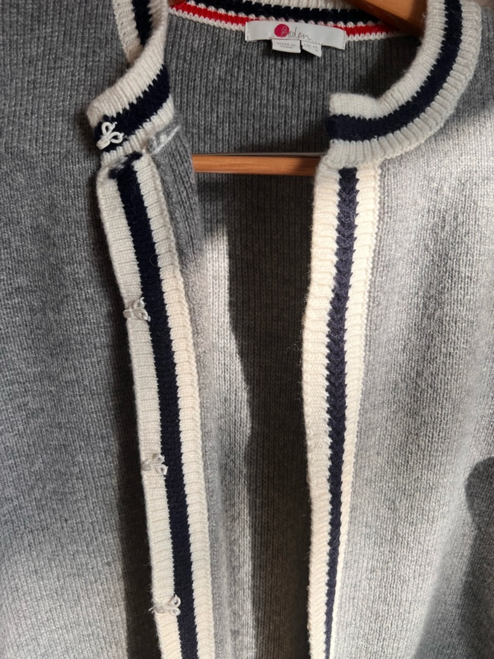 Boden Gray Knit Cardigan with Contrast Trim - Picture 5 of 7